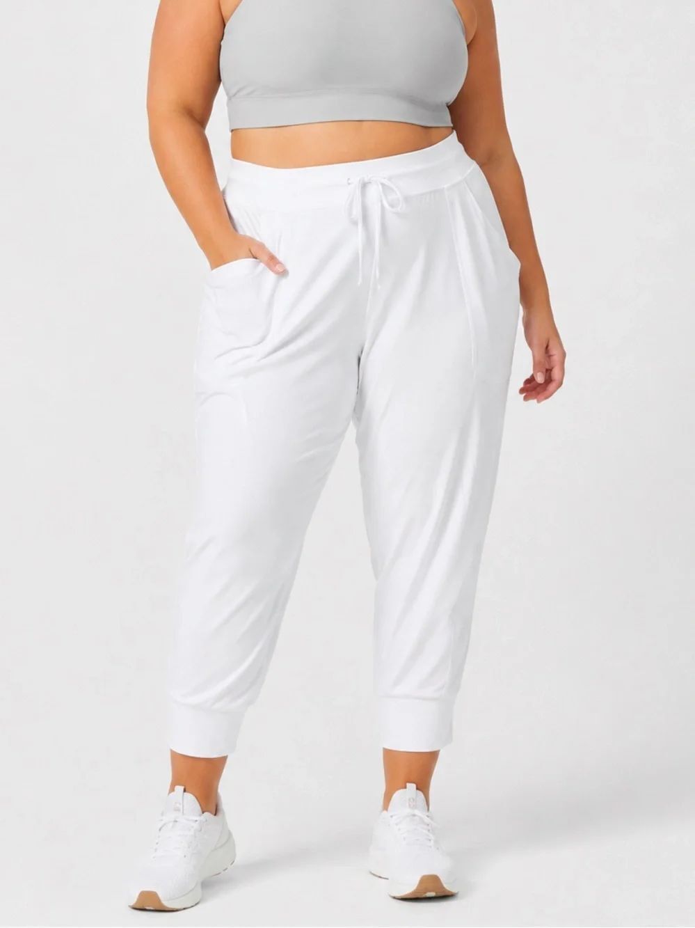 Fabletics White Cropped Jogger Yoga Pants Pockets Drawstring Plus Size 1X